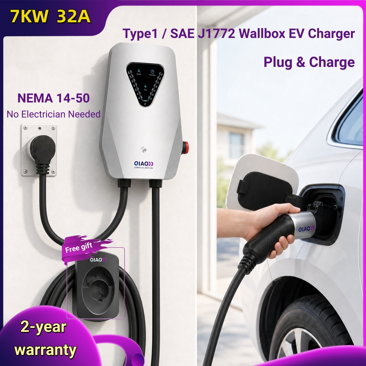 J1772 Evse 32A Level 2 Charger - Cargador de pared para vehículos eléctricos