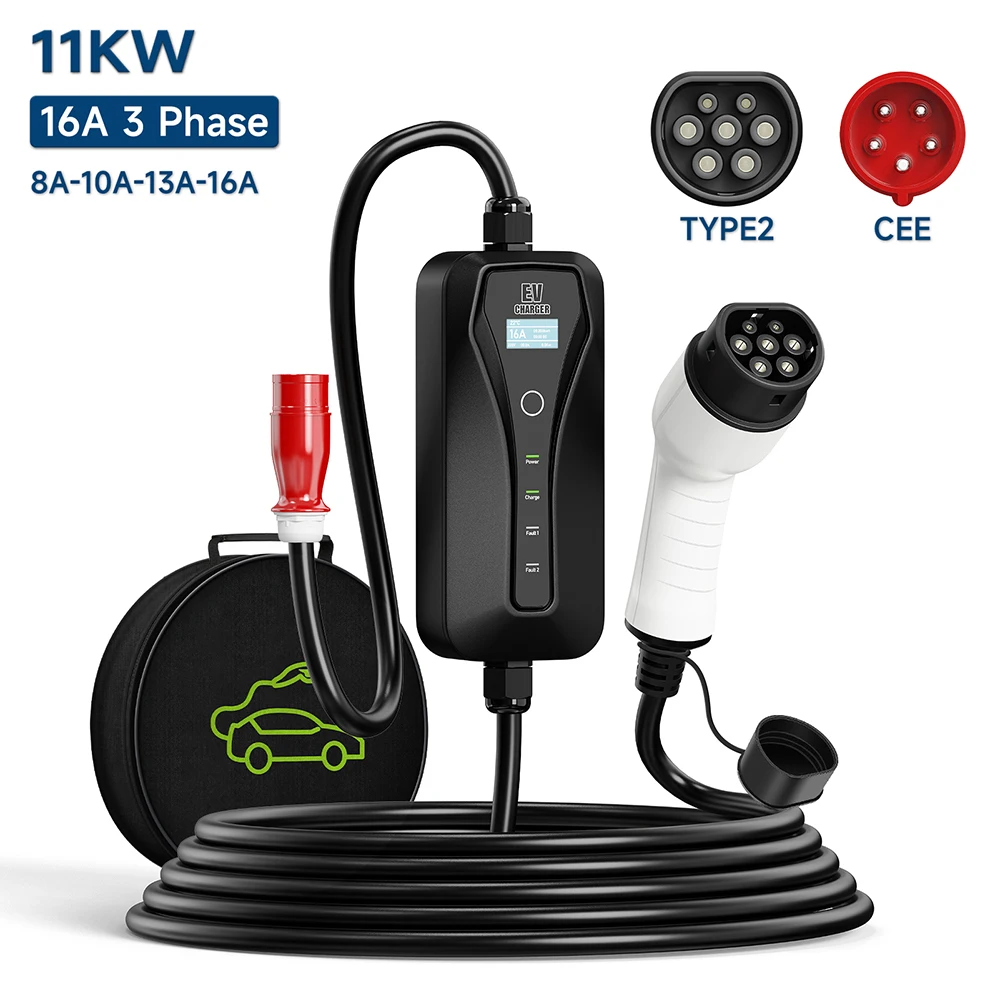 Type 2 Portable Ev Charger 11Kw Cee - Cargador EV 11KW 16A tipo 2