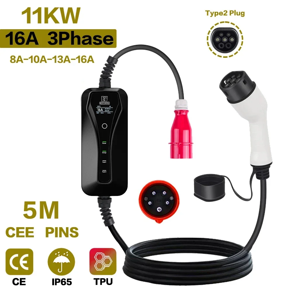 Cargador EV portátil tipo 2, 1 - Type 2 Portable Ev Charger 11Kw Cee reseña y precio