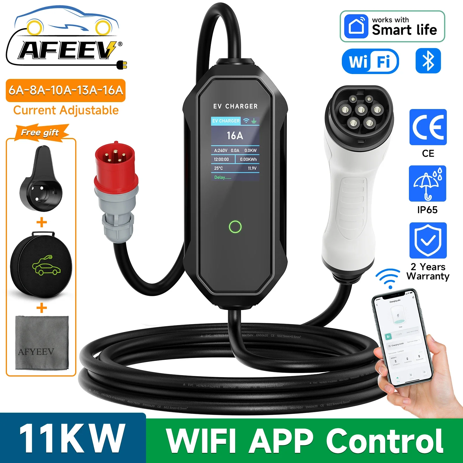 AFEEV-cargador EV portátil tip - Type 2 Portable Ev Charger 11Kw Cee reseña y precio